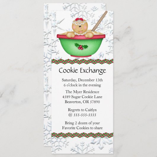 キュートジンガーブレッドクッキーエクスチェンジホリデー招待状 招待状 (正面/裏面)
