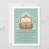 キュートジンガーブレッドハウス飾ズホリデーパーティー 招待状 (正面)
