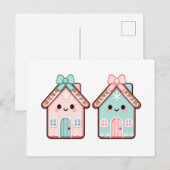 キュートジンガーブレッドハウズカートゥーンイラストレーション シーズンポストカード (正面/裏面)