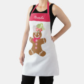キュートジンガーブレッドピンクホワイトパーソナライズされたベーキング  エプロン (インサイチュ)