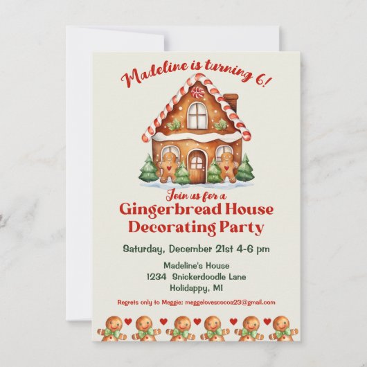 キュートジンガーブレッド飾ハウス誕生日 招待状 (正面)