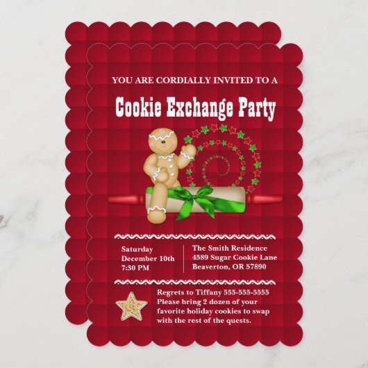 キュートジンジャーブレッドクッキーエクスチェンジホリデー招待状 招待状 (正面/裏面)