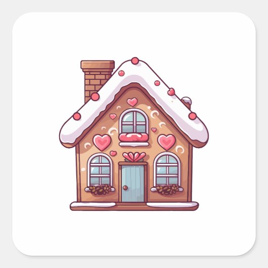 キュートジンジャーブレッドクリスマスホリデーハウス スクエアシール (正面)