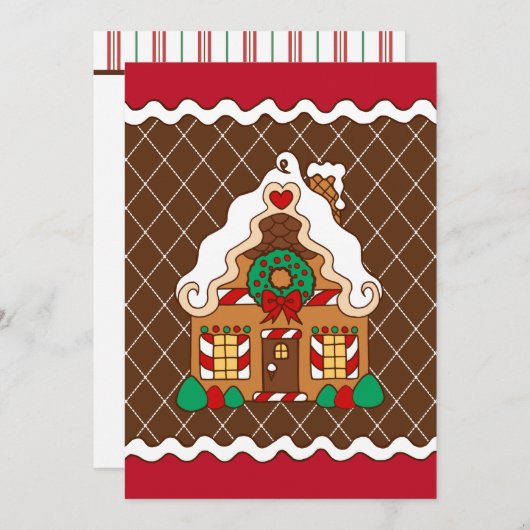 キュートジンジャーブレッドハウスクリスマスパーティの招待状 招待状 (正面/裏面)