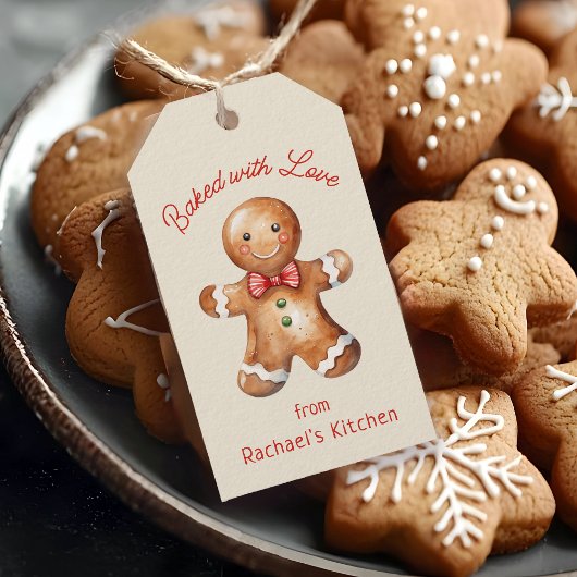 キュートジンジャーブレッドマンパーソナライズされたホリデーベーキング ギフトタグ