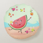 キュートスイカキャラクターとビーチ ラウンドクッション (裏面)