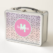 キュートスイカ種子モノグラムのフェイクグリッター メタルランチボックス (正面)