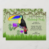 キュートスイートトゥーカンバードつる植物ジャングル誕生日 招待状 (正面/裏面)