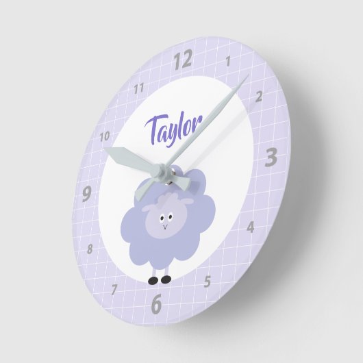 キュートスイートパープルラムキッズ子供部屋名前をカスタムする ラウンド壁時計 (傾斜)