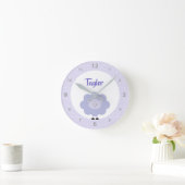 キュートスイートパープルラムキッズ子供部屋名前をカスタムする ラウンド壁時計 (ホーム)