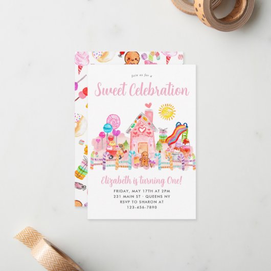 キュートスウィートお祝いキャンディランド子供の誕生日 ノートカード (正面/裏面インサイチュ)