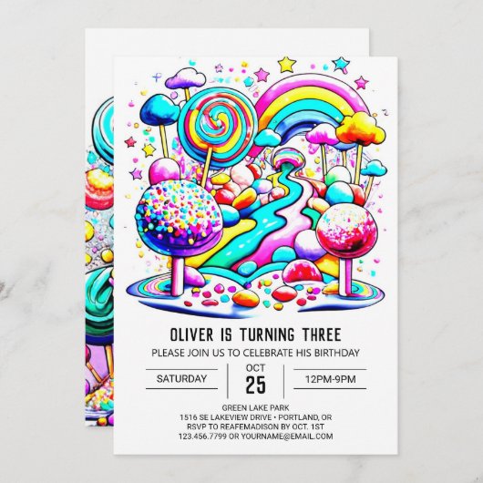 キュートスウィートチョコレート誕生日 招待状 (正面/裏面)