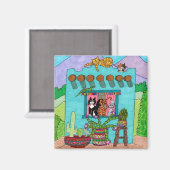 キュートスカラフルアクアアドビハウス猫たちお洒落 マグネット (正面/裏面)