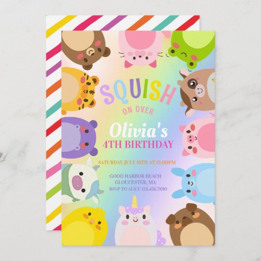 キュートスクシュマロ誕生日招待状 招待状 (正面/裏面)