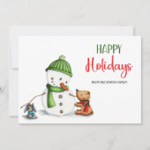 キュートスクリプト雪だるまハッピーホリデー シーズンカード (正面)