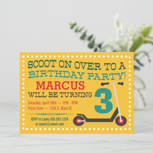キュートスクーターボーイズ誕生日招待状 招待状 (スタンド正面)