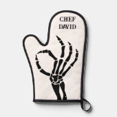 キュートスケルトンハンドOKサインシェフおもしろいスカル 鍋つかみ (正面)