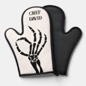 キュートスケルトンハンドOKサインシェフおもしろいスカル 鍋つかみ (正面/裏面)