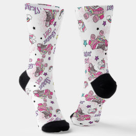 キュートスケーターガールユニコーンローラースケートパターン ソックス