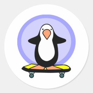 キュートスケートボーダーペンギンスケートボードおもしろい ラウンドシール