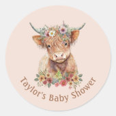 キュートスコティッシュハイランドカウウォータカラーピンクピーチC ラウンドシール (正面)