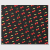 キュートスタイリッシュシックかわいらしレトロレッドさくらんぼブラック ラッピングペーパー (フラット)