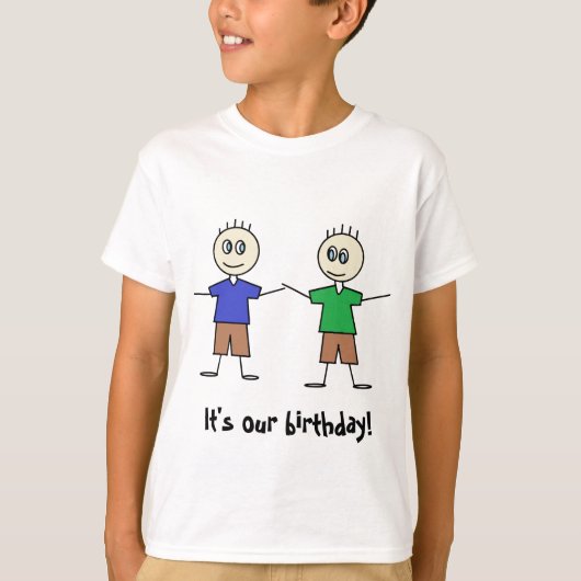 キュートスティックフィギュータツインボーイズデザイン誕生日 Tシャツ (正面)