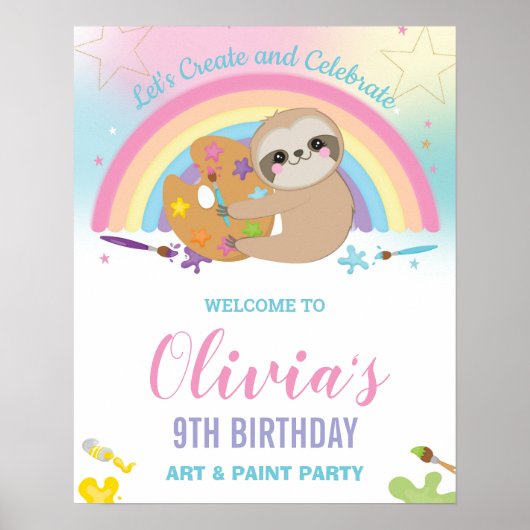 キュートスナインボー絵を描アート誕生日へようこそ ポスター (正面)