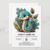 キュートスネーク子供の誕生日招待状 招待状 (正面/裏面)