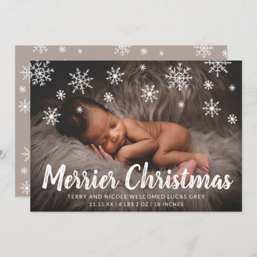キュートスノーフレークスフォトホリデー誕生 案内状 (正面/裏面)