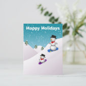 キュートスノーボード雪だるまハッピーホリデーハガキ シーズンポストカード (スタンド正面)