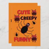 キュートスパイダーおもしろい不気味ハローウィンパーティホリデー 招待状 (正面/裏面)