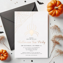キュートスパイダーハロウィンティーパーティーローズゴールド 箔招待状