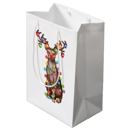 キュートスフィンクス猫好きおもしろいクリスマスホリデーギフト ミディアムペーパーバッグ (裏面アングル)
