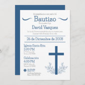 キュートスペインのバウティゾ十字架と葉Iのバプティス 招待状 (正面/裏面)