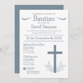 キュートスペインのバウティゾ十字架と葉Iのバプティス 招待状 (正面/裏面)