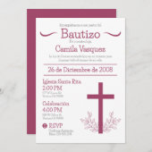 キュートスペインのバウティゾ十字架と離れのバプテスマ 招待状 (正面/裏面)