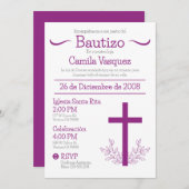 キュートスペインのバウティゾ十字架と離れのバプテスマ 招待状 (正面/裏面)