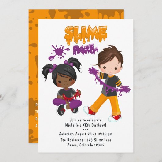 キュートスライムパーティー誕生日招待状 招待状 (正面/裏面)
