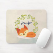 キュートスリーピングオレンジキツネとグリーン葉リース マウスパッド (マウス)