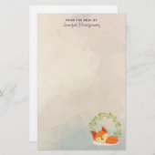 キュートスリーピングオレンジキツネとグリーン葉リース 便箋 (正面/裏面)