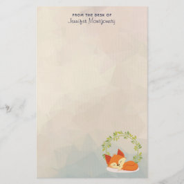 キュートスリーピングオレンジキツネとグリーン葉リース 便箋