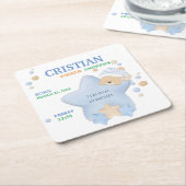 キュートスリーピングテディベア男の赤ちゃん誕生統計 スクエアペーパーコースター (アングル)