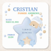 キュートスリーピングテディベア男の赤ちゃん誕生統計 スクエアペーパーコースター (正面)