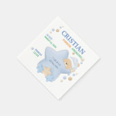 キュートスリーピングテディベア男の赤ちゃん誕生統計 スタンダードカクテルナプキン (角)