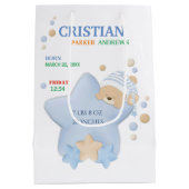 キュートスリーピングテディベア男の赤ちゃん誕生統計 ミディアムペーパーバッグ (裏面)