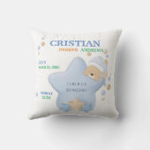 キュートスリーピングテディベア男の赤ちゃん誕生統計Thro クッション (裏面)
