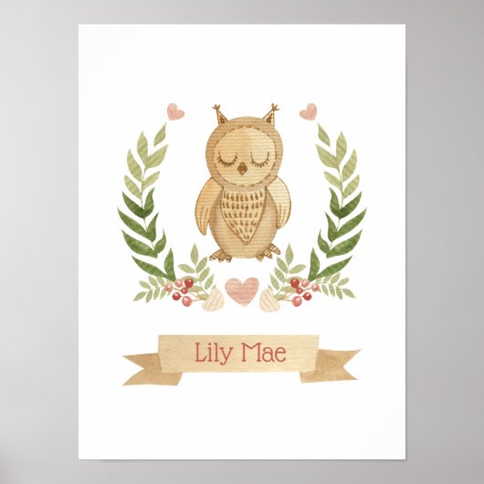 キュートスリーピングフクロウ子供子供部屋ウォールアートデコル ポスター (正面)