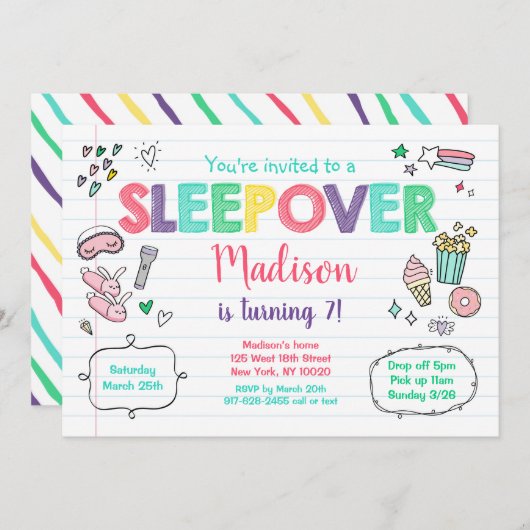 キュートスリープバースランバーパーティー誕生日 招待状 (正面/裏面)