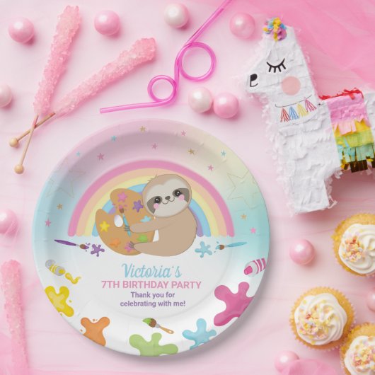 キュートスロッスアートクラフトパーティーレインボー誕生日 ペーパープレート (パーティー)